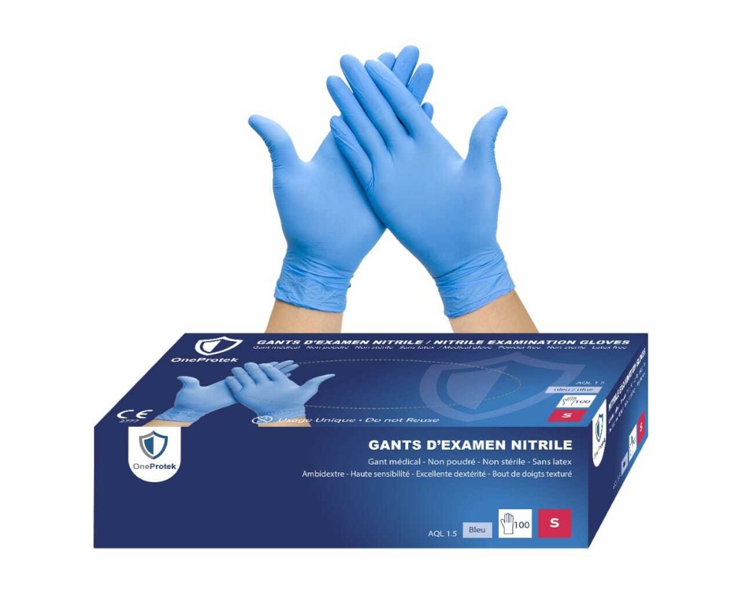 Gant d'examen nitrile bleu